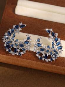 1 par de elegantes pendientes de botón con forma de hoja y flor de circonita cúbica, adecuados para boda, compromiso, fiesta, vacaciones, uso diario de mujeres, regalo de joyería de cobre - flor - Ver 10