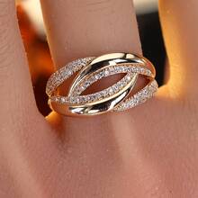 1pc Fashionable Linear Geometric Cross Design Cubic Zirconia Inlaid Women's Ring Casual Gift - Multicolor - View 4