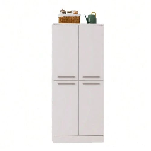 Tall, Four-Door Kitchen Cabinet, Refrigerator-Style, With Adjustable Shelves, Large Dining Room Unit With Metal Handles And Anti-Tip System, 76 X 42 X 180 Cm, Oak Finish - White - View 1