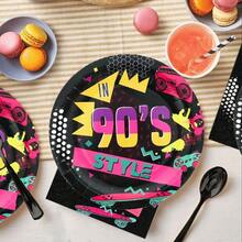 10pcs 90s Retro Vaporwave Disco Themed 90s Graffiti Pattern Party Supplies, Includes 7"/9" 90s Graffiti Style Party Plates And 90s Graffiti Style Napkins, Suitable For Birthday Party, Reunion, Family Gathering, Outdoor Picnic, New Year Celebration - Multicolor - View 3