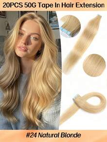 Jessie's Selection 20pcs/Pack 50g Tape In Hair Extensions Skin Weft Remy Silky Straight Seamless Invisible Tape Adhensive 150Grams 100% Human Hair Extensions For Volume Add Length Luxury Quality Affordable Cost Salon Quality (#24 Natural Blonde) - S24 - 查看 1