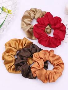 6pcs Solid Color Faux Silk Satin Hair Scrunchies, Soft Silky Elastic Hair Ties, Versatile Daily Hair Accessories, Elegant And Minimalist; Suitable For Daily, Casual, Party, Commute, Vacation And More Occasions, Also Applicable For Updo, Ponytail, Face Washing, Makeup And Daily Styling - Multicolor - View 6