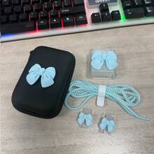 6件組 3D蝴蝶結充電器保護套組，包含數據線保護套/充電頭外殼/線材夾與收納袋，黑色便攜硬殼可收納全套配件，適用 Apple 18/20W 快充保護與收納，適合學生日常通勤，多功能數位裝飾禮物送給閨蜜甜美女孩 - 彩色 - 查看 11