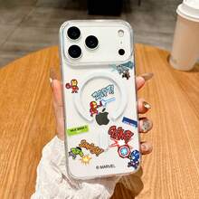 Funda para Teléfono - Funda para Teléfono Marvel --- Estilo Retro Pixelado de Iron Man, Thor, Hulk y Capitán América, Equipada con Conexión Magnética Magsafe, Compatible con iPhone 17, 11 PRO, 11 PRO MAX, 12 PRO, 16 PRO MAX, 13 PRO, 13 PRO MAX, 14 PRO, 17 E - transparente - Ver 1