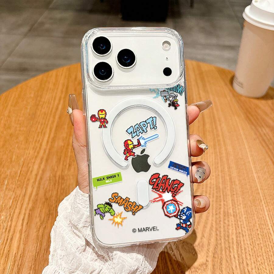 Funda para Teléfono - Funda para Teléfono Marvel --- Estilo Retro Pixelado de Iron Man, Thor, Hulk y Capitán América, Equipada con Conexión Magnética Magsafe, Compatible con iPhone 17, 11 PRO, 11 PRO MAX, 12 PRO, 16 PRO MAX, 13 PRO, 13 PRO MAX, 14 PRO, 17 E - transparente - Ver 1
