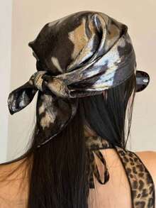 1pc Fashionable New Liquid Silver Headscarf Square Scarf, Street Casual Style For Girls - Multicolor - View 1