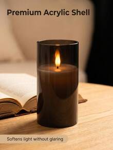 3pcs Grey Flameless Candles, Battery Operated With Remote Timer, Real Wax LED Pillar Candles, Flickering Flame, Warm Glow, Fading Effect, Suitable For Wedding And Home Decor - 黑色 - 查看 3