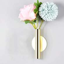 Kinichplay 2 Floreros De Pared Dorados, Soportes De Tubo Metálico Para Flores Secas O Artificiales, Decoración De Pared Y Memorial, Diseño Redondo Color Dorado - 2pcs - Ver 4