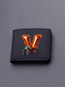 1pc Back To School Mini Cute Cartoon Personalized Fun 26 Excavator Construction Vehicle Flame Letter Print Bifold Wallet, Multiple Card Slots Inside, Can Hold Bank Cards, ID Cards, Cash, Meets Daily Travel Storage Needs. Suitable As Fan Gift, Birthday Small Gift. - Black - View 23