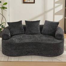 Sofá curvo de dos plazas, pequeño sofá de chenilla con 3 cojines, sofá profundo para apartamento o sala de estar, no requiere montaje. - Negro - Ver 6
