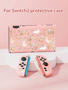 Conejo de dibujos animados lindo, flor de rosa francesa, patrón de lazo Funda protectora para Switch/Switch 2da generación/Carcasa protectora transparente con brillo, compatible con el nuevo Switch 2 (2025)/Switch NS/Switch OLED/Lite, adecuada y compatible con accesorios de consola de juegos Switch, juego completo, bolsa de almacenamiento, carcasa base con ranura para tarjeta, caja de almacenamiento de tarjetas de juego, funda protectora para Switch, mejor regalo compatible con jugadores de Switch - Multicolor - Ver 23