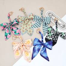 1pc Women's Fashion Versatile Multi-Color Silk Scarf Bow Handmade Woven Pendant, Exquisite Bag Decoration Accessory, Personalized Car Hanging Slouchy Keychain Ribbon, Anti-Loss Convenient Hanging, Suitable For Dates, Gatherings, Birthday Parties - Multicolor - View 1