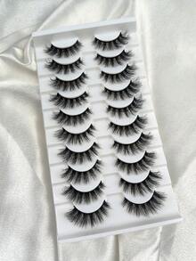 10 Pairs Thick 3D Multi-Layer DD Curly Russian Spiky Style False Eyelashes, High Volume Fluffy Dense Full Strip Lash Extensions For Party, Dance, Daily Wear - Black - View 7