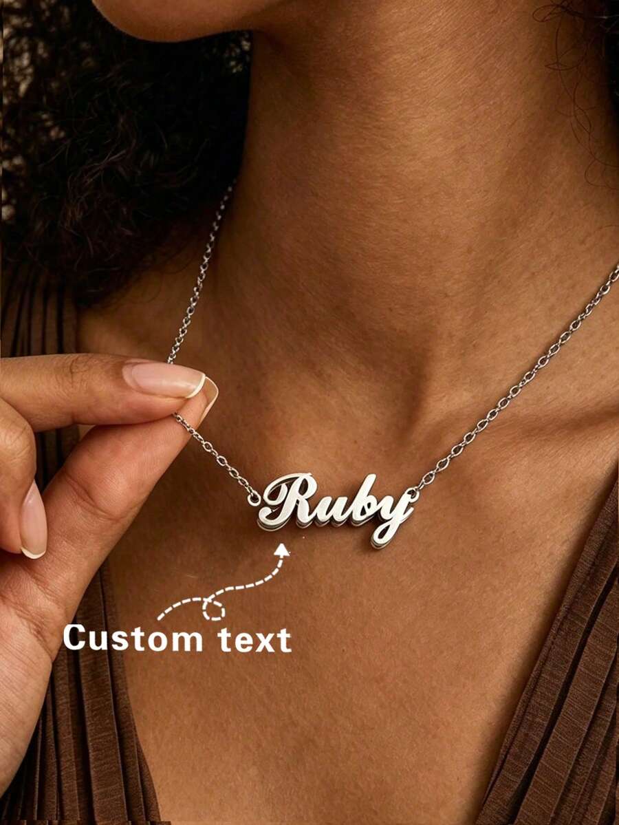 Personalized Fashionable Versatile Elegant Letter Customized Necklace, Gift For Friends, Lovers, Family, Birthday, Daily Wear, Anniversary, Party, Holiday - Silver Double Layer - View 1