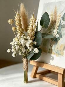 1/6/12pcs Bohemian Style Small Flower Bouquet, Realistic Artificial Flower Bouquet, Including Eucalyptus/Wheat/Baby's Breath Mixed Small Flower Bouquet, Perfect Vase Filler, Suitable For Bridal Bouquet Decoration, Bridesmaid Corsage Decoration, Bridal Corsage Decoration, Wedding Venue Decoration, Tabletop Decoration, Gift Box Decoration - Multicolor - View 2