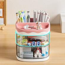 1pc Office Desk Pen Holder, Desk Organizer, Creative Cartoon Storage Box, Makeup Brush Holder, Bathroom Storage Box, Rotating Drawer Desk Organizer - Multicolor - View 7
