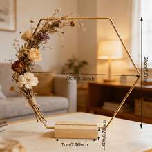 Hexagonal Metal Wreath Stand With Wooden Base, Gold Geometric Wreath Holder, Suitable For Dried Flower Decoration, Tabletop Centerpiece, Ideal For Home Living Room, Wedding Party, Valentine's Day, Wreath Stand Does Not Include Flowers - View 9