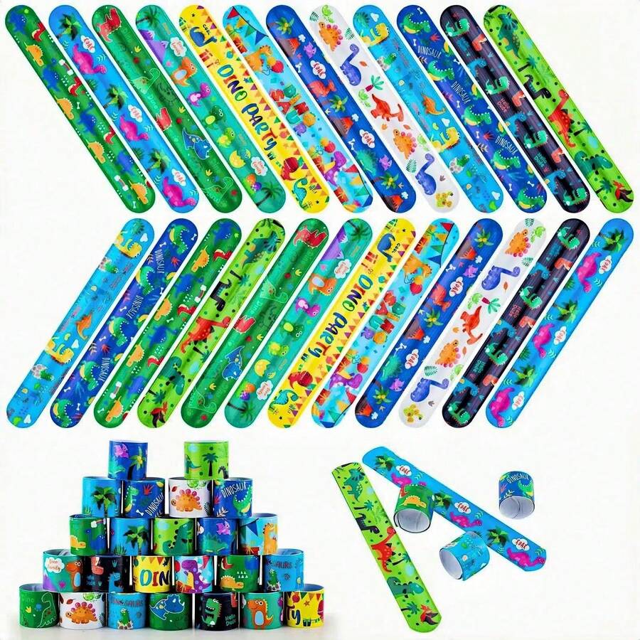 24/12/1 pieza Pulseras de impacto con estampado de dinosaurios de colores, bonitas bandas elásticas para la muñeca, útiles escolares, regalos para fiestas de cumpleaños, premios y decoraciones para el aula - Ver 1