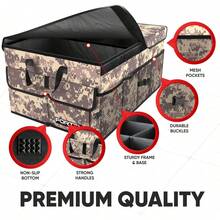 FORTEM Car And SUV Trunk Organizer - Car Storage Organizer - Large Foldable Box With 2 Compartments - Non-Slip Base - Adjustable Straps - Removable Lid (Black) - Desert Camouflage - View 2