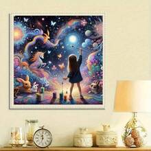 5D DIY Extra Large Diamond Painting Kit, Suitable For Adults And Beginners, Round Full Drill Design, Pattern Of Little Girl In Starry Sky, Suitable For Home, Bedroom, Entrance, Study And Bathroom Wall Decoration. - round diamond - View 3