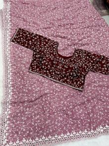 Lucknowi Work Traditional Saree With Ready Blouse, Cultural Wear For Women - Multicolor - View 4