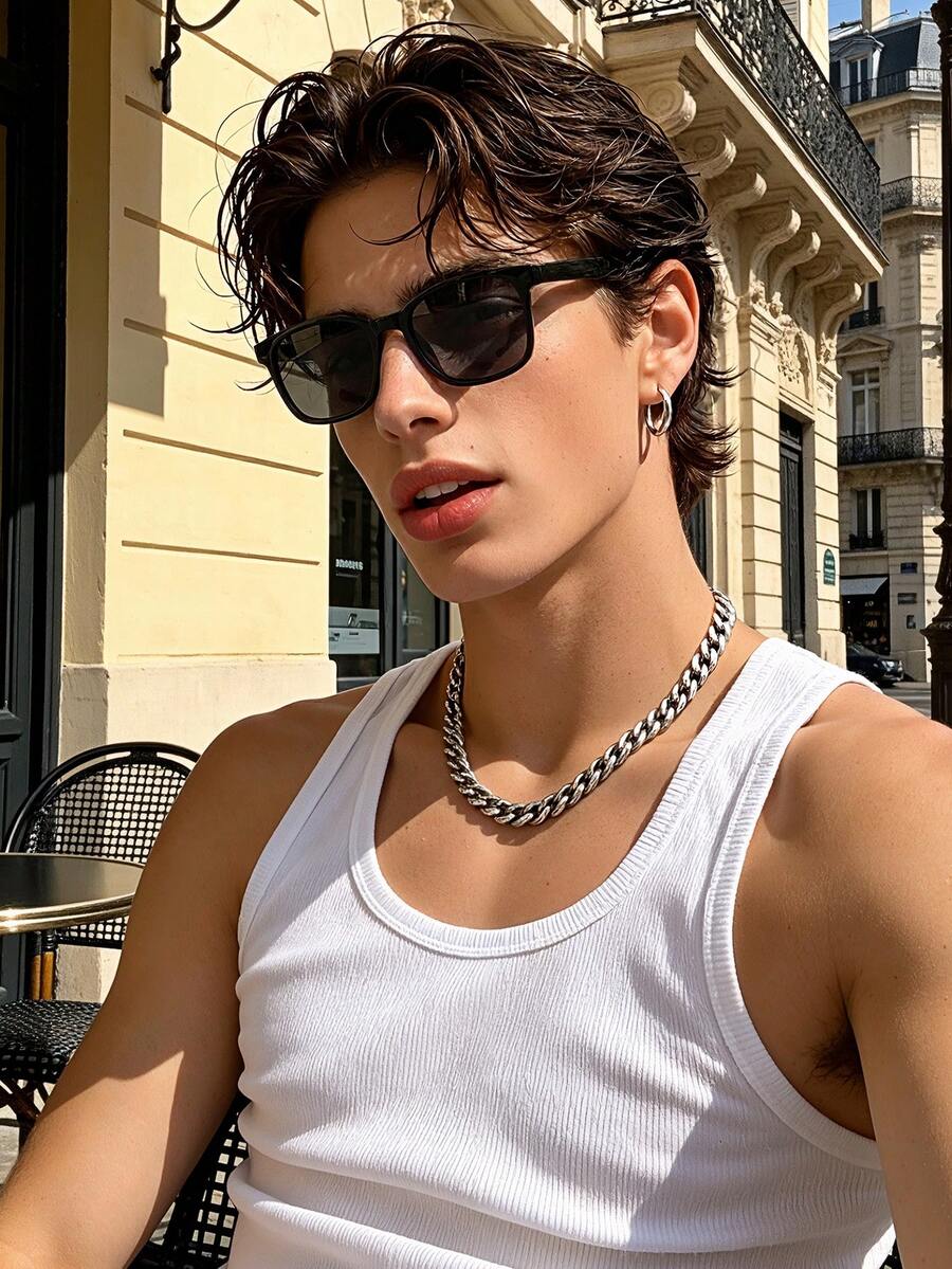 1 Pair Men's Classic Black Frame Lightweight Flexible Material UV Protection Minimalist Ins Style Sunglasses, Perfect For Commuting, Driving, Travel, Photography And Atmosphere - Multicolor - View 1