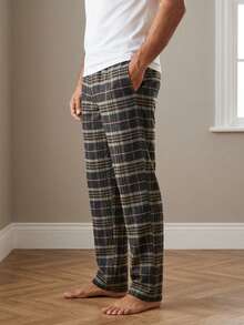Men's Plaid Long Pants Casual Home Pants With Pockets Pajama Pants, Fun Design Comfortable, Suitable For Home Leisure, Bedtime Relaxation Or Relaxed Weekend Wear - Coffee Brown - View 3