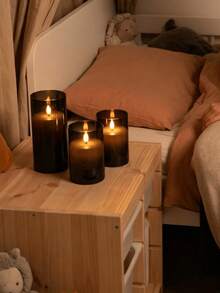 3pcs Grey Flameless Candles, Battery Operated With Remote Timer, Real Wax LED Pillar Candles, Flickering Flame, Warm Glow, Fading Effect, Suitable For Wedding And Home Decor - 黑色 - 查看 4