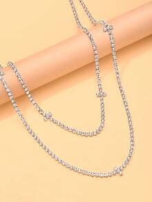 STONEFANS 1pc Gold Double Layer Pants Chain For Women, Pendant Waist Chain/Hip Chain, Rhinestone Body Chain Accessory, Suitable For Jeans, Skirts, Music Festivals, Parties, Nightclubs, Beach Vacations, Street Style - Multicolor - View 5