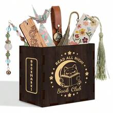 1pc Halloween Skeleton Reading Carved Wooden Bookmark Storage Box "Dead Inside But Books Help" Vintage Dark Wood Bookmark Organizer Desktop Stationery Holder Bookworm Halloween Holiday Fun Gift - Multicolor - View 12