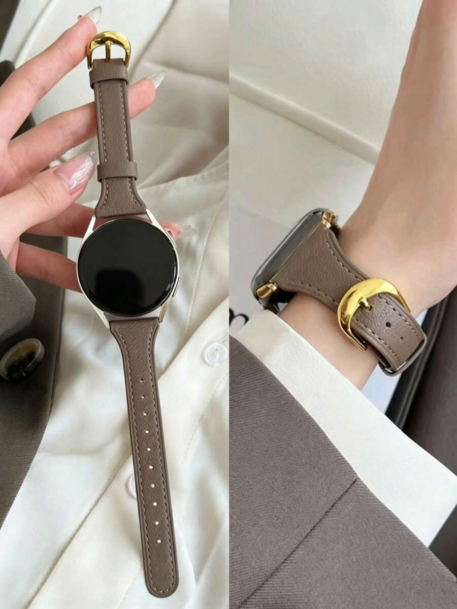 1件 PU圓形手錶錶帶,兼容 Galaxy Watch 7、Galaxy Watch 5、Galaxy Watch 6、4,適用 40mm 42mm 43mm 44mm 45mm 46mm 47mm,20mm 22mm,金色 - 大象灰金扣 - 查看 1