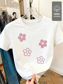 Shirt With Pink Beaded Flowers - Comfortable Fit, Suitable For Travel And Vacation. - 白色 - 查看 4