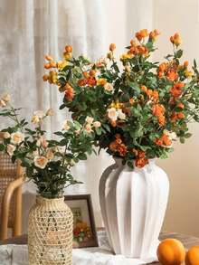 2pcs Artificial Wild Rose Plant Decor, Realistic UV-Resistant Faux Multi-Flower Roses, Suitable For Wedding Bridal Engagement, Birthday Holiday Party Decoration, Farmhouse Style, Living Room, Tabletop Centerpiece, Vase Home Decor - Multicolor - View 7