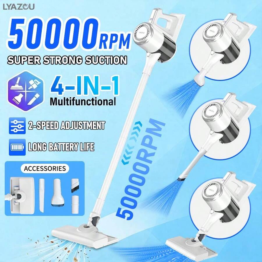 High Suction Upright Vacuum Cleaner, Portable Handheld Vacuum Cleaner For Home Use With Low Noise - Powerful Suction, Multi-Gear Adjustment, Large Capacity Battery, Long Runtime, LED Display With Anti-Tangle Design, Suitable For Home, Hard Floors, Sofa, Carpet, Pet Hair, 4-In-1 Lightweight Stick Vacuum Cleaner