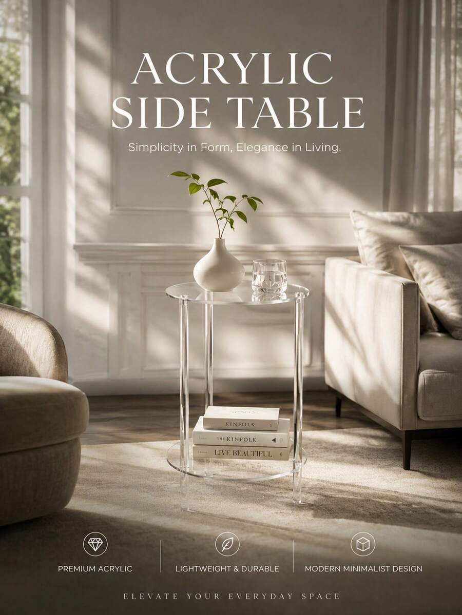 C-Shaped Transparent Acrylic Small Side Table, Acrylic Drink Table, Modern Minimalist Living Room Sofa Side Table, Small Apartment Mini Coffee Table, Martini Glass Display Table, Bedside Storage Table, Multi-Functional Transparent Storage Table - Multicolor - View 1