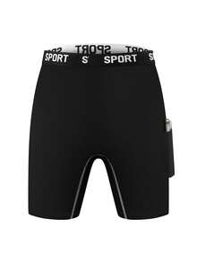 10pcs Men's Pure Black Long Leg Boxer Briefs, Side Pocket Design, Multi-Color SPORT Letter Print Waistband, Soft & Smooth, Daily Casual Underwear Set - Multicolor - View 8