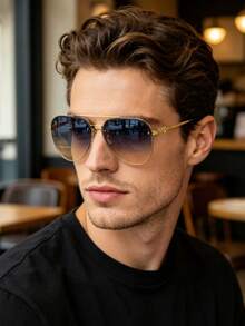 1pc Unisex Fashion Decorative Glasses, Retro Geometric Shape, High-Quality Minimalist Style, Suitable For Driving, Travel, Casual, Daily, Party, Golf - Blue Powder - View 5