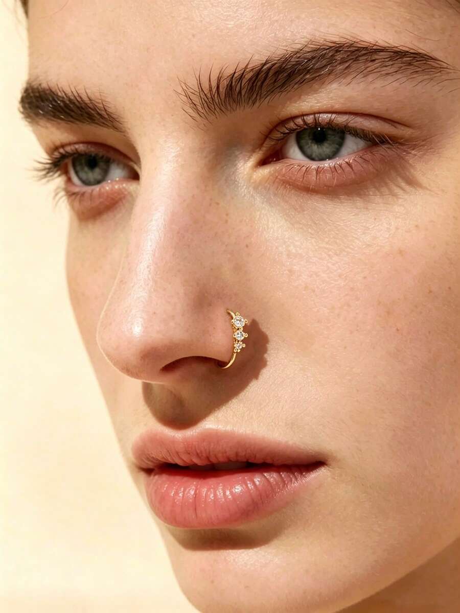 Women's Cubic Zirconia Nose Ring Copper Alloy Inlaid Round Cartilage Ear Piercing Fake Nose Body Jewelry - Gold - View 1