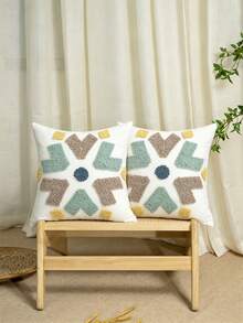 1pc/2pcs Abstract Geometric Blue Heart-Shaped Throw Pillow Cover, Soft Color Block Fluffy Embroidery Snowflake Pattern Cushion Case, Suitable For Sofa, Bedroom, Living Room, Cabin Decorative Pillowcase, Outdoor Balcony Garden Patio Fabric Decor All Season Pillow Cover Without Filling - Multicolor - View 6