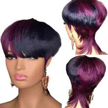 Short Pixie Cut Wig For Women Human Hair 1B/Purple Colored Short Wig For Layered Pixie Wigs Brazilian Human Hair Glueless Wig Daily Use,Party Wig None Lace Front Full Machine Made Wigs Throw On And Go Wig - Multicolor - View 15