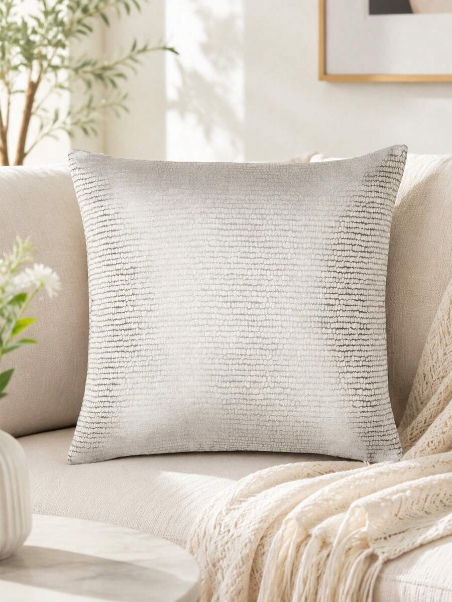 1pc Solid Color Jacquard Pillow Case, Modern Minimalist Polyester Square Cushion Cover, Soft And Comfortable For Living Room Home Decor - Grey - View 1