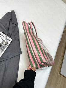 1pc PVC Striped Tote Bag Large Capacity Beach Bag Women's Shoulder Bag Lightweight Waterproof Suitable For Students/Girls/Young People Travel Beach Fitness Shopping Daily Use - Multicolor - View 10