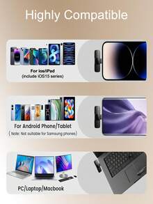 This New Wireless Clip-On Microphone Is Designed For Recording, Compatible With IOS, Type-C Android Devices And Type-C Laptops. It Is Perfect For Live Streaming And Short Video Shooting, Supporting 1-To-1 And 1-To-2 Connections. - View 8