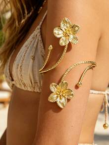 6pcs Minimalist Geometric Arm Cuffs, Simple Metal Line & Starfish & Flower Arm Bands, Suitable For Parties, Gifts, Daily Wear - 6pcAT001 - View 2