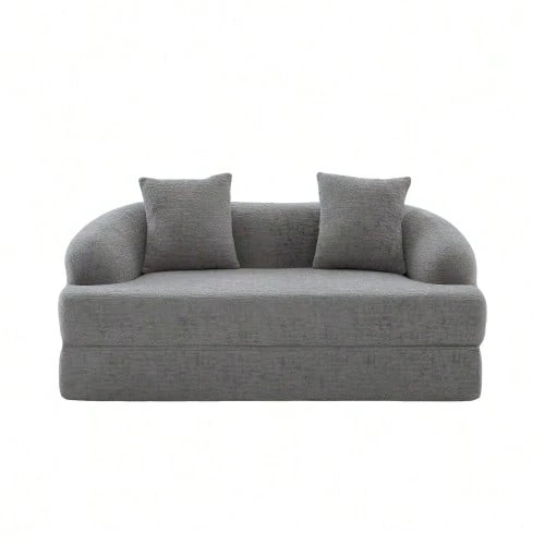 2-In-1 Convertible Sofa For Two People, With Two Cushions, Unfoldable Double Sofa Bed, Versatile Sofa For Guest Rooms And Living Rooms (Beige Chenille) - Light Grey - View 1