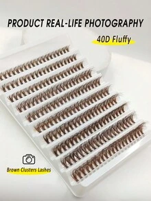Rikuaild 40D蓬松棕色假睫毛簇，200片D卷轻盈棕色簇状假睫毛，咖啡猫眼假睫毛，自然棕色单根假睫毛，适用于DIY睫毛嫁接，柔软舒适，适合旅行和日常妆容。 - D - 查看 5