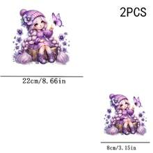 1/2/3pcs Purple Hair Butterfly Girl Heat Transfer Sticker | Gentle Cartoon DIY Heat Transfer Decal, Braided Hair Purple Dress Girl With Violet And Purple Butterfly, Suitable For T-Shirts, Sweatshirts, Sweaters, Canvas Bags, Gentle And Healing - Multicolor - View 11
