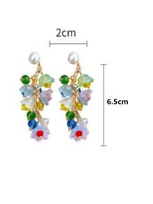 1 Pair Sweet Cute Dopamine Lily Of The Valley Tassel Earrings For Women And Girls, Fashion Long Faux Pearl Stud Earrings, Party, Banquet, Travel, Vacation, Holiday Jewelry Accessories - Multicolor - View 5