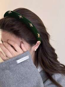 1件 2cm寬 女款純色秋冬天鵝絨五角星寬版海綿加厚防滑髮箍，百搭髮飾，適合日常/約會/通勤 - 綠色 - 查看 1