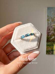 MADEONE 1枚925纯银简约长方形独特戒指，适合女性日常搭配、新娘装饰、情人节、送给女朋友的礼物 - 銀色 - 查看 2